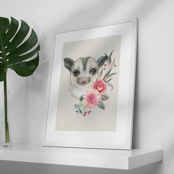 Watercolor Floral Sugar Glider Wall Art Print Poster Unframed - Picture 5 of 9